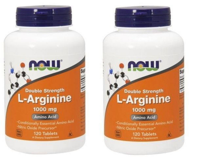 NOW Foods, L-Arginine 1,000 Mg, Nitric Oxide Precursor*, 120 Tablets - 2 Packs