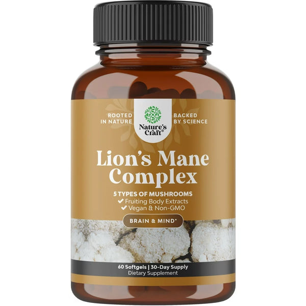 Advanced Lion'S Mane Mushroom Supplement - Lions Mane Supplement Capsules with 5X Fruiting Body Mushroom Complex with Chaga Maitake Shiitake and Reishi - Brain Booster Nootropic Supplement (60 Caps)