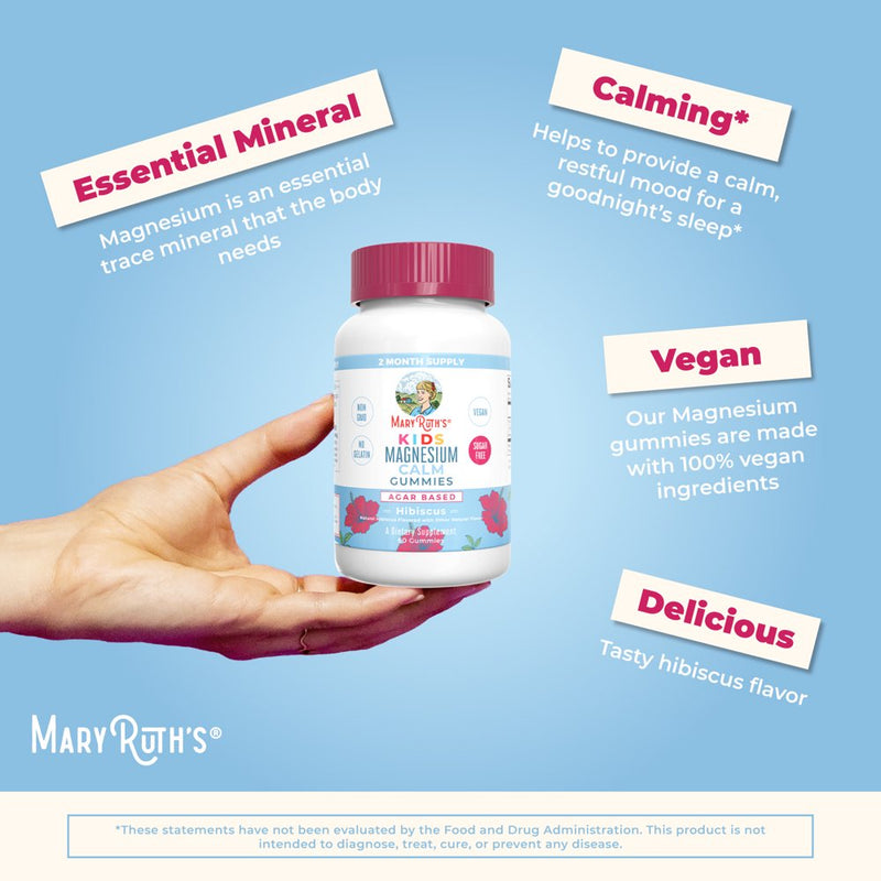 Maryruth Organics | Kids Magnesium Calm Gummies | Magnesium Supplement | Vegan, Non-Gmo, Sugar Free | 60 Count