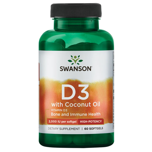 Swanson Vitamin D-3 with Coconut Oil - High Potency 2,000 Iu 60 Softgels