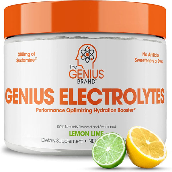 Natural Hydration Booster Endurance Supplement - Performance Enhancing Drink Mix, Lemon Lime, Genius Electrolytes by the Grenius Brand