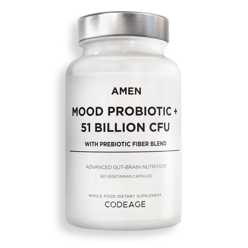 Amen Mood Probiotic +, Organic Prebiotics, 51 Billion Cfus, Ashwagandha, Blueberries, Non-Gmo, 60 Ct