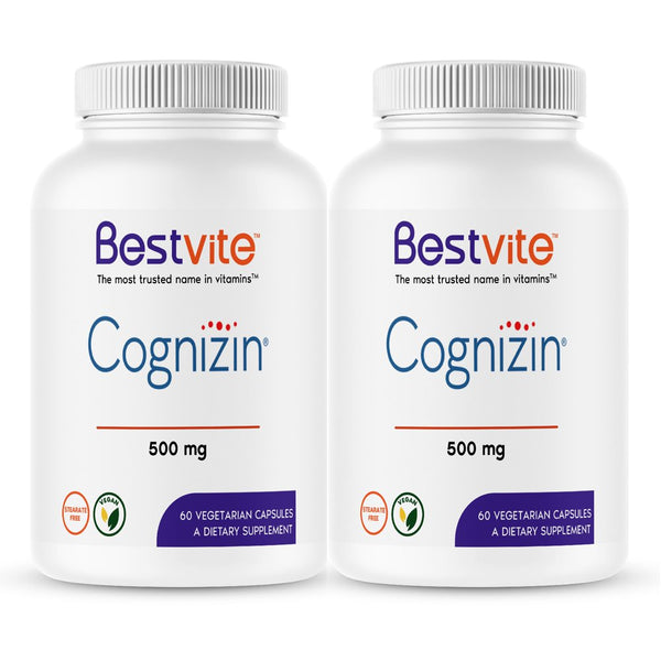 Bestvite Cognizin Citicoline 500Mg (120 Vegetarian Capsules)(2-Pack) - Clinically Studied Form of Citicoline - No Stearates - Vegan - Non GMO - Gluten Free