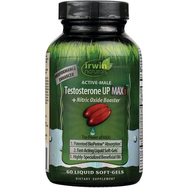 Irwin Naturals Active-Male, Testosterone up Max 3 + Nitric Oxide Booster, 60 Liquid Soft-Gels