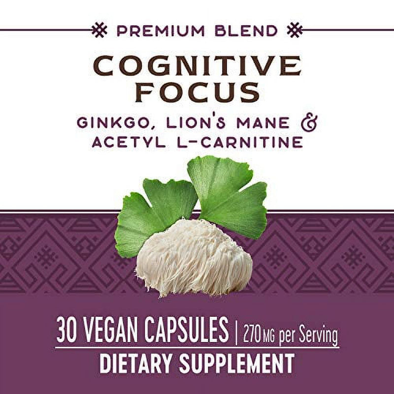 Nature'S Way Premium Blend Cognitive Focus with Gingko, Lion'S Mane & Acetyl L-Carnitine, Supports Memory and Concentration*, 30 Capsules