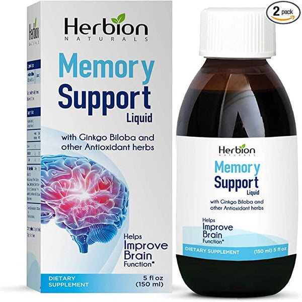 Herbion Naturals Memory Support Liquid - Helps Improve Brain Function & Absent Mindedness, Reduce Anxiety & Fatigue, Soothe Stress & Improve Mood - Adults and Children over 12 Yo - 5 Fl Oz (150 Ml)