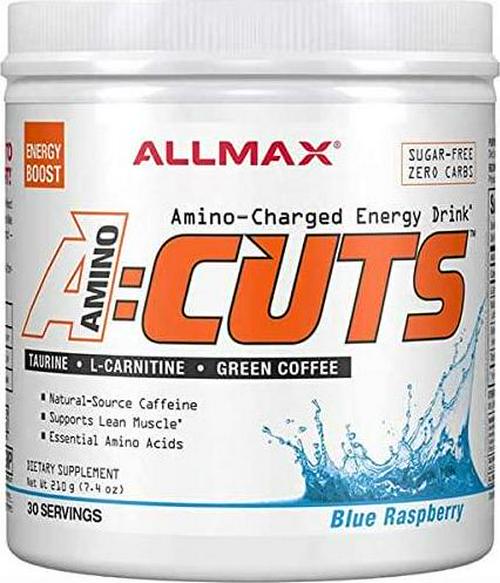 ALLMAX Nutrition AMINOCUTS (ACUTS), Amino-Charged Energy Drink with Taurine, L-Carnitine, Green Coffee Bean Extract, Blue Raspberry, 30 Servings