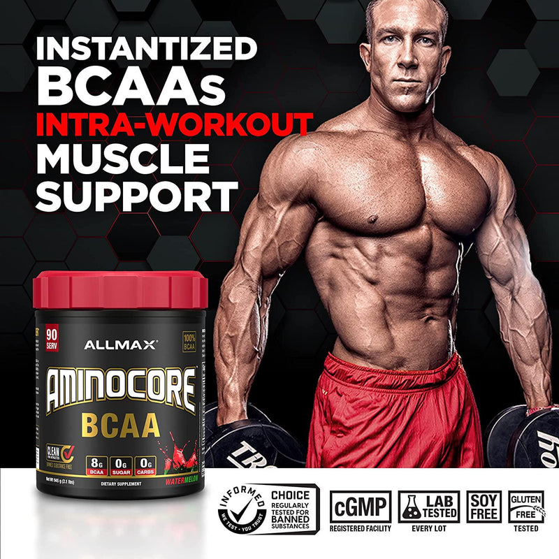 ALLMAX Nutrition AMINOCORE BCAA Powder, 8.18 Grams of Amino Acids, Intra and Post Workout Recovery Drink, Gluten Free, Blue Raspberry, 945 g