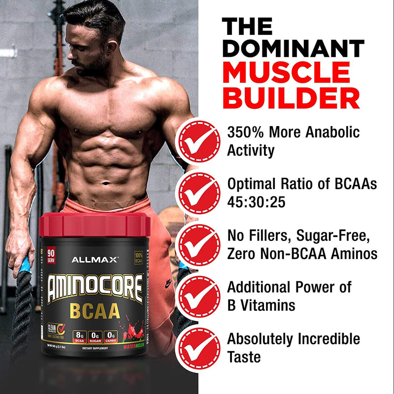 ALLMAX Nutrition AMINOCORE BCAA Powder, 8.18 Grams of Amino Acids, Intra and Post Workout Recovery Drink, Gluten Free, Blue Raspberry, 945 g