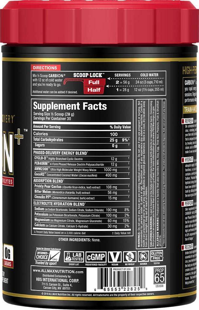 ALLMAX Nutrition - CARBION+ Workout Hydration Supplement Powder with Electrolytes, Supports Endurance, Recovery, and Exercise Performance, Gluten Free and Vegan, Unflavoured, 25 Servings