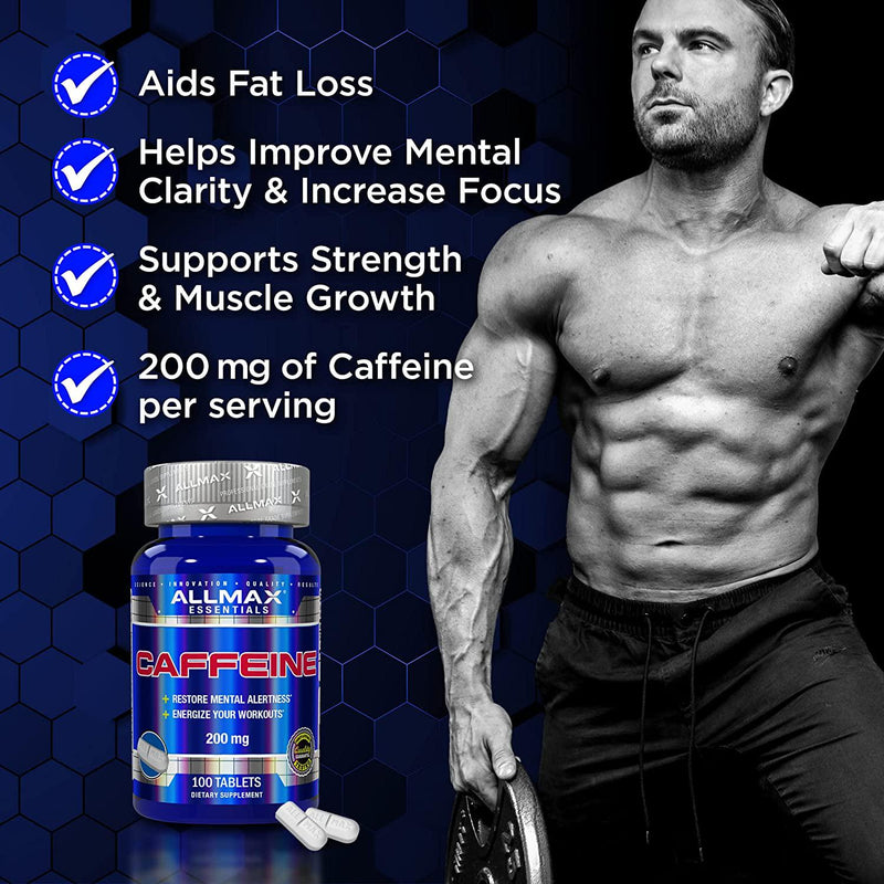 ALLMAX Nutrition Caffeine Pills, Sustained Energy and Pre - Workout Mental Focus, Fast Absorbing and Vegan, 200 mg, 100 Tablets