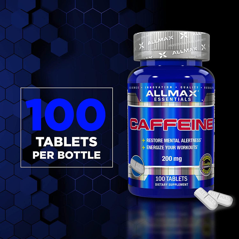 ALLMAX Nutrition Caffeine Pills, Sustained Energy and Pre - Workout Mental Focus, Fast Absorbing and Vegan, 200 mg, 100 Tablets