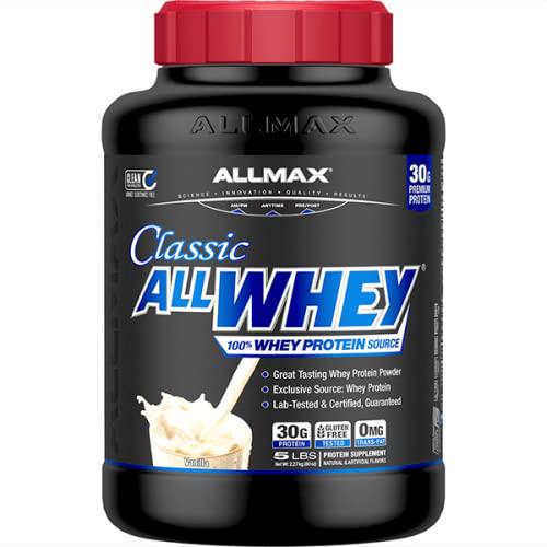 ALLMAX Nutrition - Classic Allwhey Protein Powder, 100% Whey Protein Source, 30 Grams of Protein, Gluten Free, 0 Grams of Trans Fat, Vanilla 5 Pound