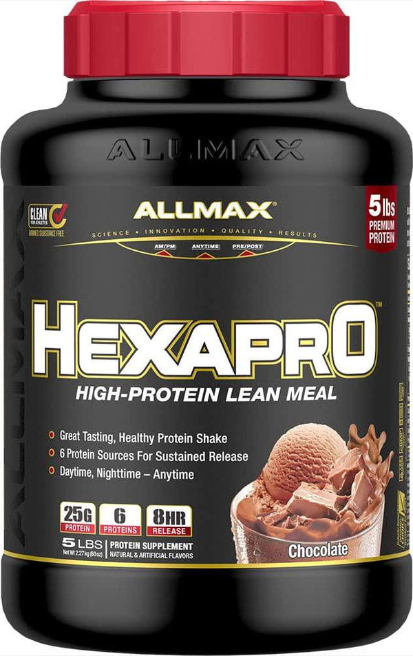 ALLMAX Nutrition - HEXAPRO Protein Powder, 6 Protein Sources for Sustained Release, Protein Blend, Gluten Free, 25 Grams of Protein, Chocolate, 5 Pound