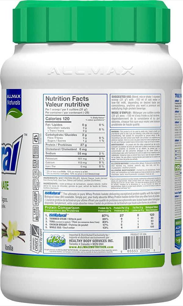 ALLMAX Nutrition Isonatural Whey Protein Isolate, Vanilla, 2 lbs