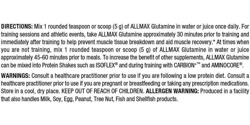 ALLMAX Nutrition L - Glutamine Powder, Muscle Recovery Formula, Gluten Free, Vegan, 1000 Grams