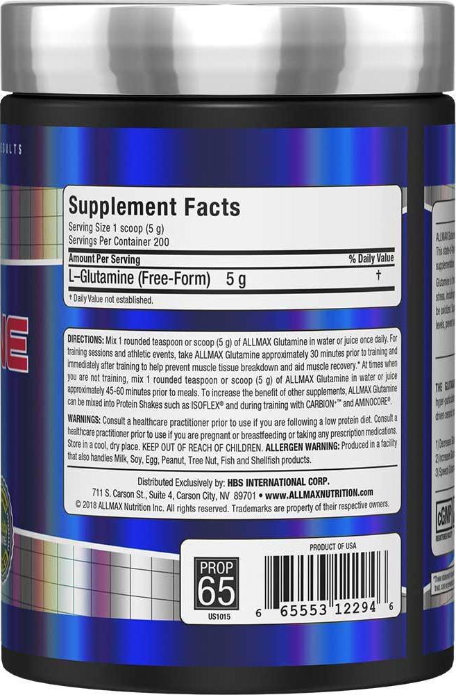 ALLMAX Nutrition L - Glutamine Powder, Muscle Recovery Formula, Gluten Free, Vegan, 1000 Grams
