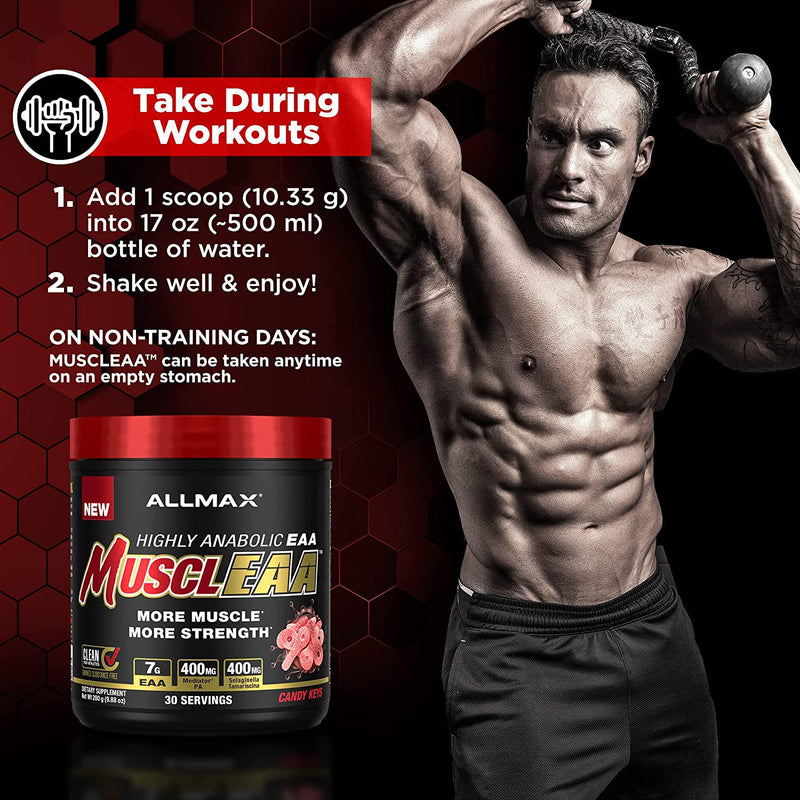 ALLMAX Nutrition - MUSCLEAA, Amino Energy for Strength and Muscle gain, Supports Hydration, Stamina and Exercise Performance, Formulated with 7000mg EAAs and 4200mg BCAAs (Candy Keys)