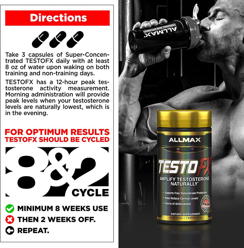 ALLMAX Nutrition TESTOFX Testosterone Booster for Men, Supports Strength, Stamina, and Endurance, and Promotes Muscle Growth, Formulated with Tribulus Terrestris, Ashwagandha, Tongkat Ali, 90 Capsules, 30 Day Supply