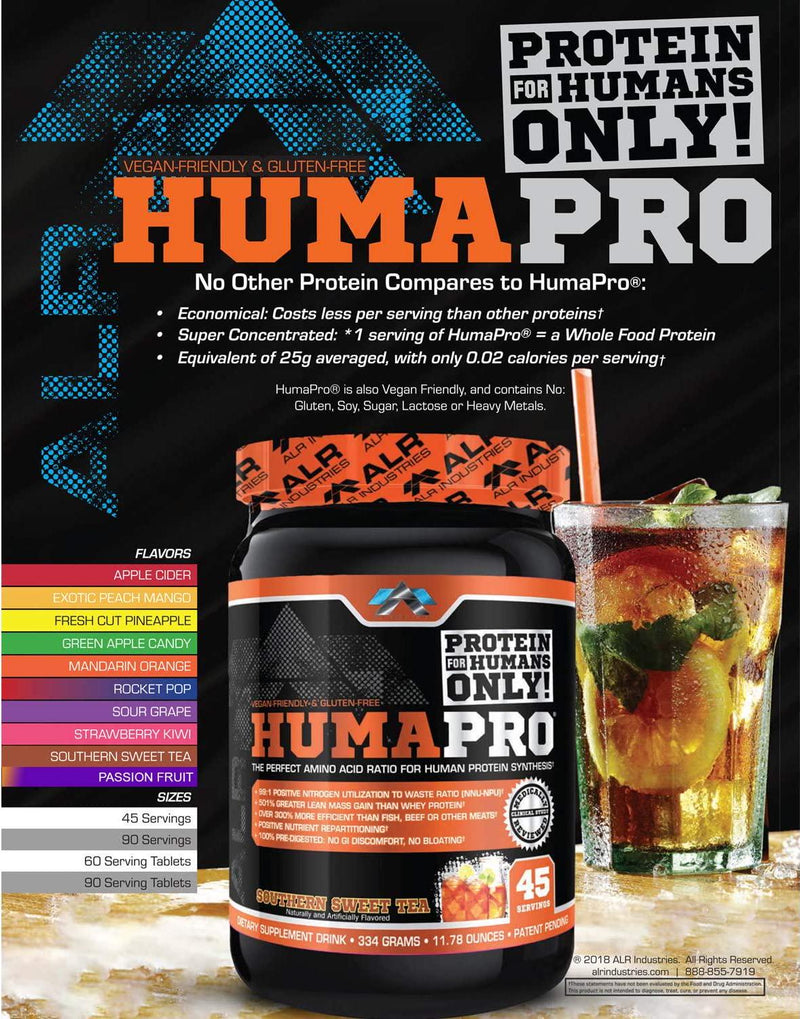 ALR Industries Humapro, Protein Matrix Blend, Formulated for Humans, Amino Acids, Lean Muscle, Vegan Friendly, Blue Raspberry, 667 Grams