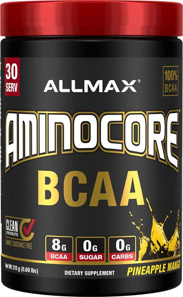 AMINOCORE BCAA 8G BCAAs 100% Pure Branch Chained Amino Acids Gluten Free - Pineapple Mango - 315 Gram