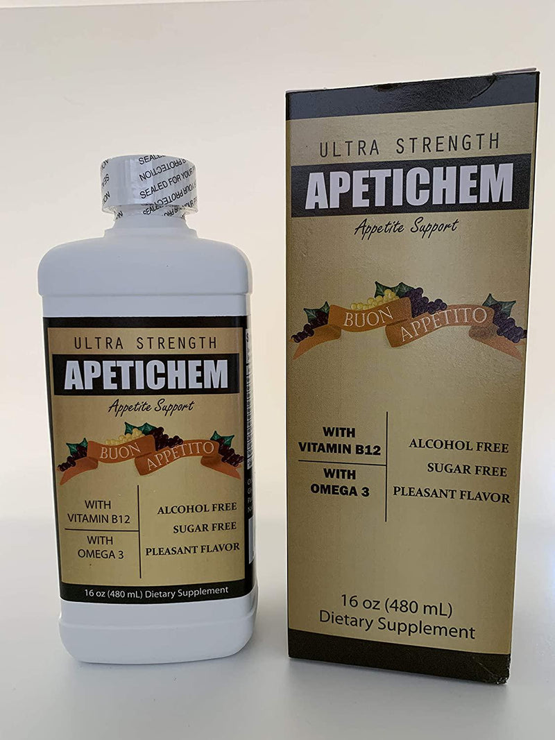 APETICHEM Ultra Strength Appetite Support w/Vitamin B12 and Omega 3 (16 Fl Oz - 480mL) Appetite-Weight Gain. Natural Appetite and Weight Gain Stimulant. Fortified with Vitamins. Appetitol Formula.