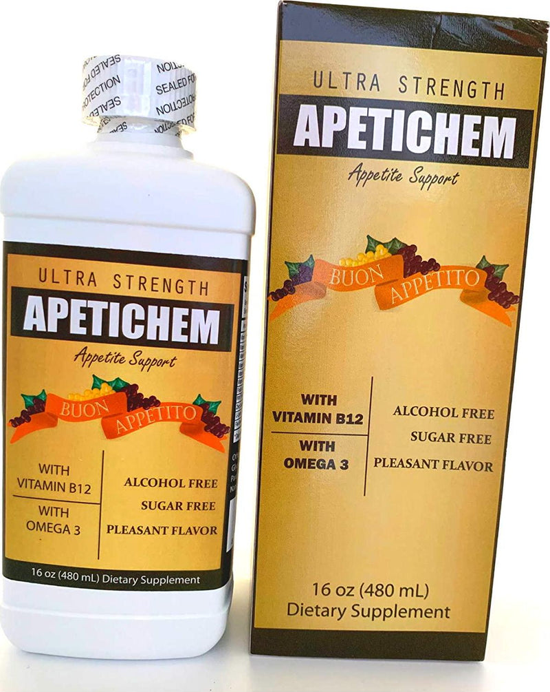 APETICHEM Ultra Strength Appetite Support w/Vitamin B12 and Omega 3 (16 Fl Oz - 480mL) Appetite-Weight Gain. Natural Appetite and Weight Gain Stimulant. Fortified with Vitamins. Appetitol Formula.