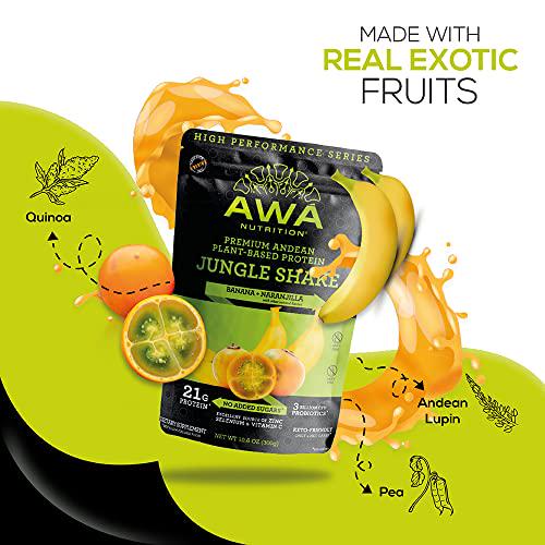 AWA Nutrition Premium Andean Plant-Based Protein Powder | Jungle Shake: Banana + Naranjilla | Gluten-Soy-Dairy Free | KETO and Vegan | Probiotics and Vitamins | Made with Ancestral Superfoods