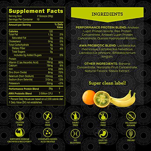 AWA Nutrition Premium Andean Plant-Based Protein Powder | Jungle Shake: Banana + Naranjilla | Gluten-Soy-Dairy Free | KETO and Vegan | Probiotics and Vitamins | Made with Ancestral Superfoods