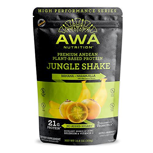 AWA Nutrition Premium Andean Plant-Based Protein Powder | Jungle Shake: Banana + Naranjilla | Gluten-Soy-Dairy Free | KETO and Vegan | Probiotics and Vitamins | Made with Ancestral Superfoods
