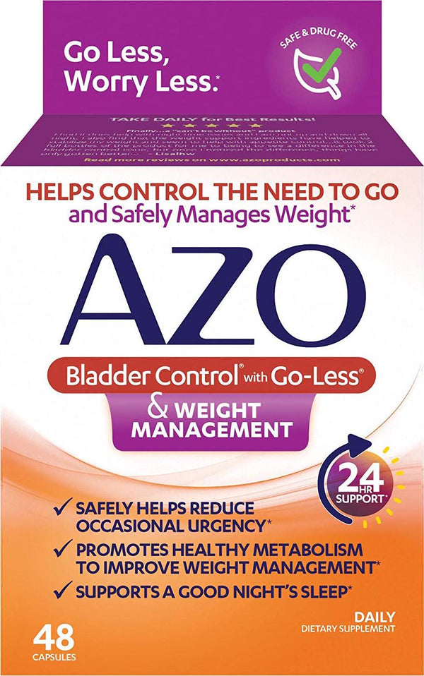 AZO Bladder Control with Go-LessÂ and Weight Management Dietary Supplement | Safely Helps Reduce Occasional Urgency* | Promotes Healthy Metabolism* | Supports a Good Night s Sleep* | 48 Capsules
