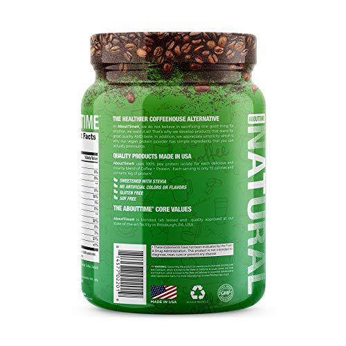 About Time Coffee + Vegan Protein (Non-GMO, All Natural, Lactose/Gluten Free, 16g of Protein Per Serving) - 1.03lb Jar, Coffee Mochaccino