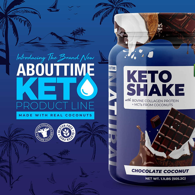 About Time Keto Shake with Bovine Collagen Protein + MCTs from Coconuts - 19g Fat, 11g Protein, 5g Net Carbs - Chocolate Coconut, 1lb Jar