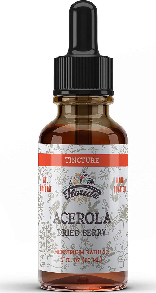 Acerola Tincture (Vitamin C), Organic Acerola Extract (Malpighia Glabra) Dried Berry for Blood, Heart, Arteries, Non-GMO in Cold-Pressed Organic Vegetable Glycerin, Florida Herbs Supplements