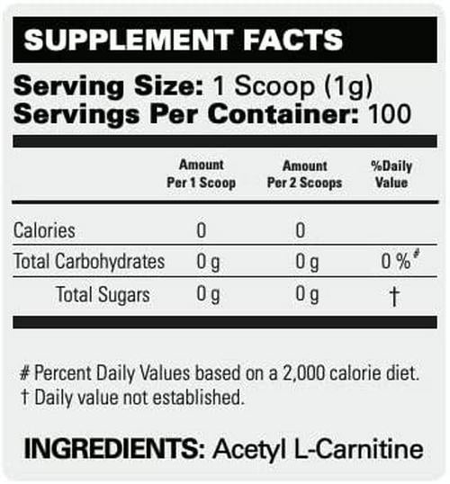 Acetyl L-Carnitine by EHPlabs - Weight Loss Support, Helps Boost Energy Production, Memory and Focus, Non-GMO, Vegan, Gluten Free - 100 Serves