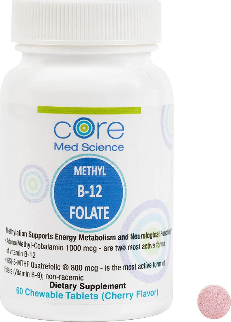 Activated B12 Folate Lozenges - Quatrefolic 800 mcg 5-MTHF - High Potency Methyl Folate B9 + 1000 mcg Vitamin B12 (Methyl B12 and Adenosyl B12) - Cherry Flavor 60 Lozenges