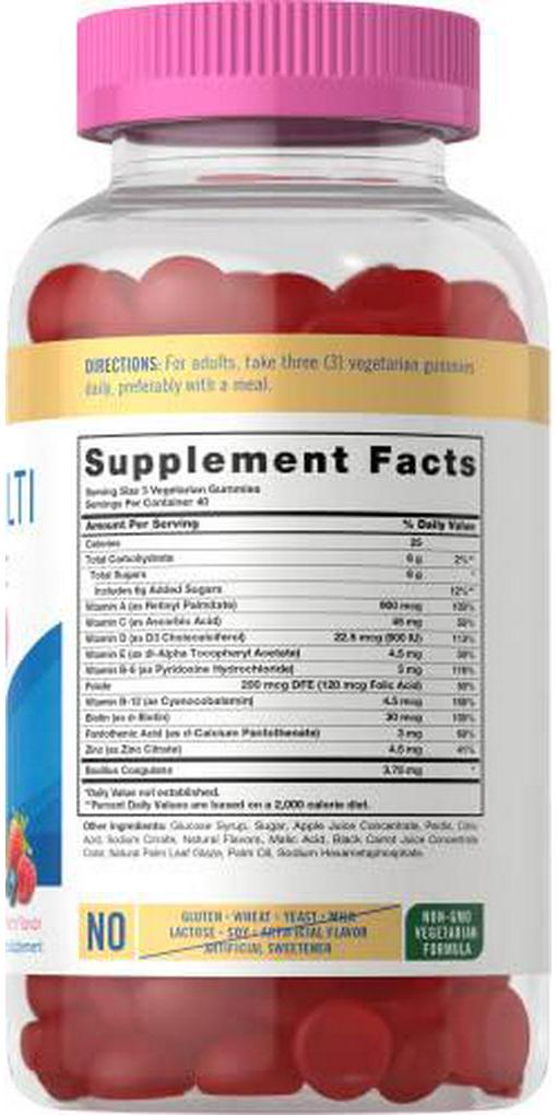 Adult Multivitamins Gummies | with Probiotic | 120 Count | Berry Punch Flavor | Vegetarian, Non-GMO, Gluten Free Supplement | by Carlyle