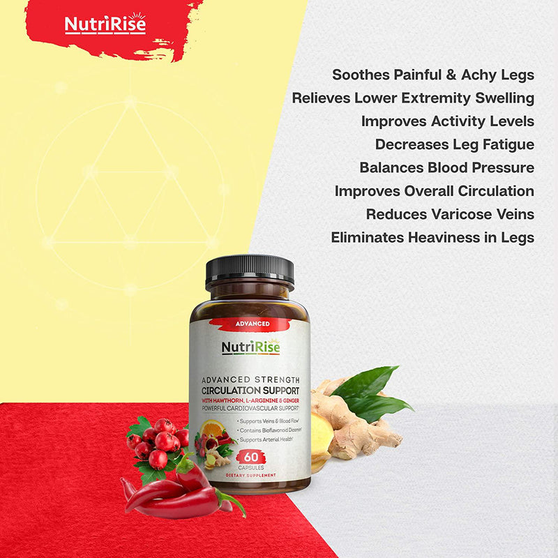Advanced Circulation Supplement - Blood Pressure, Joint Pain Support and Bloating Relief Pills - Nitric Oxide Booster for Men and Women with L-Arginine and Cayenne Pepper Capsules