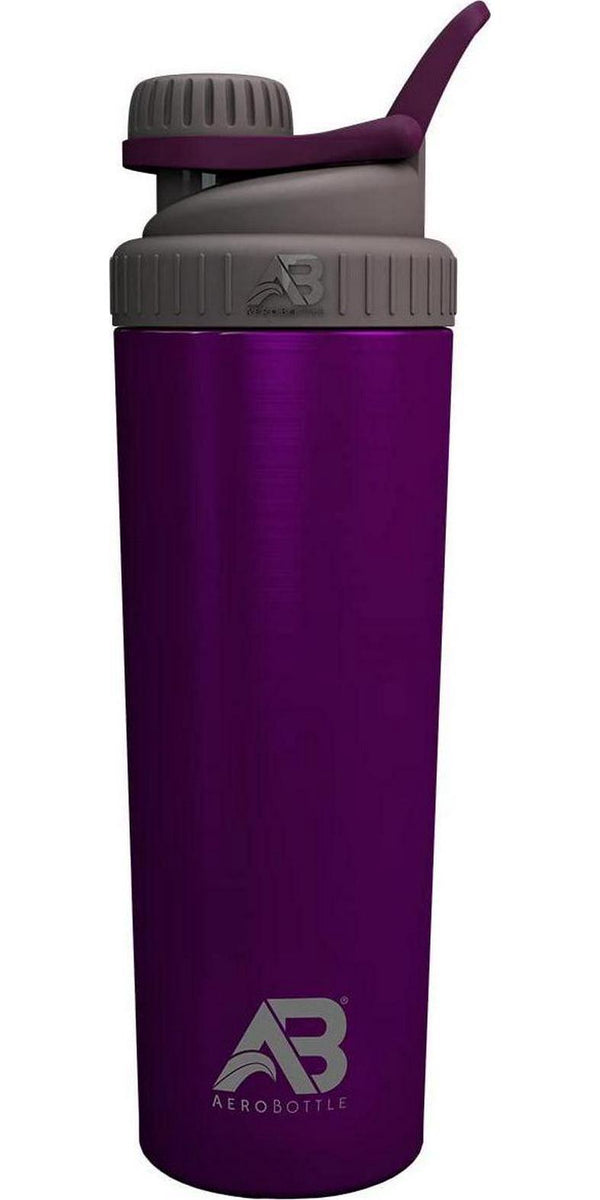 AeroBottle Primus Steel (Single Wall - Not Insulated) Water Bottle/Protein Shaker Cup - Wide Mouth, Leak-Proof Screw Cap Design with Loop for Fitness Sports and Outdoors, 32 oz - Purple (Midnight)