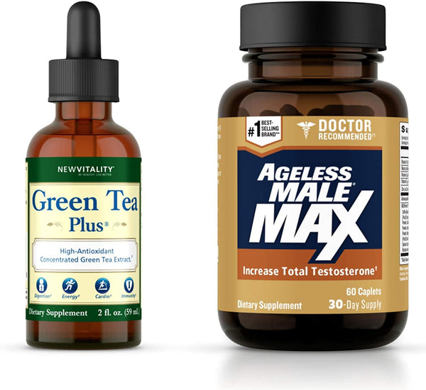 Ageless Male Max Total Testosterone Booster and Green Tea Plus Superfood - Boost Total Testosterone and Support Energy and Overall Health with Concentrated Green Tea Extract