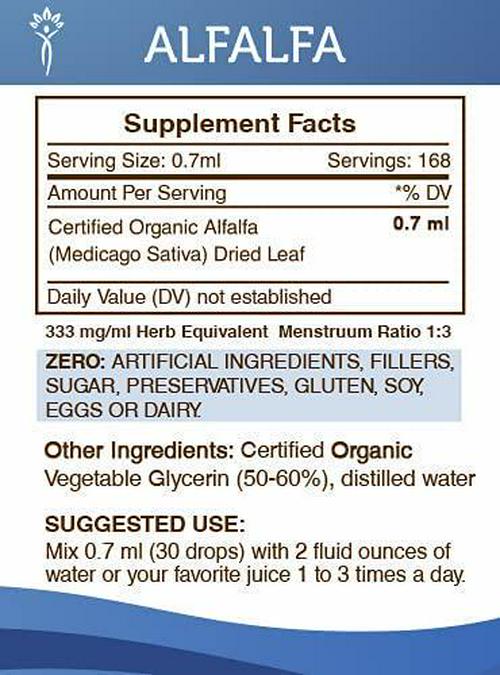 Alfalfa Tincture Alcohol-Free Liquid Extract, Organic Alfalfa (Medicago Sativa) Dried Leaf 4 fl oz