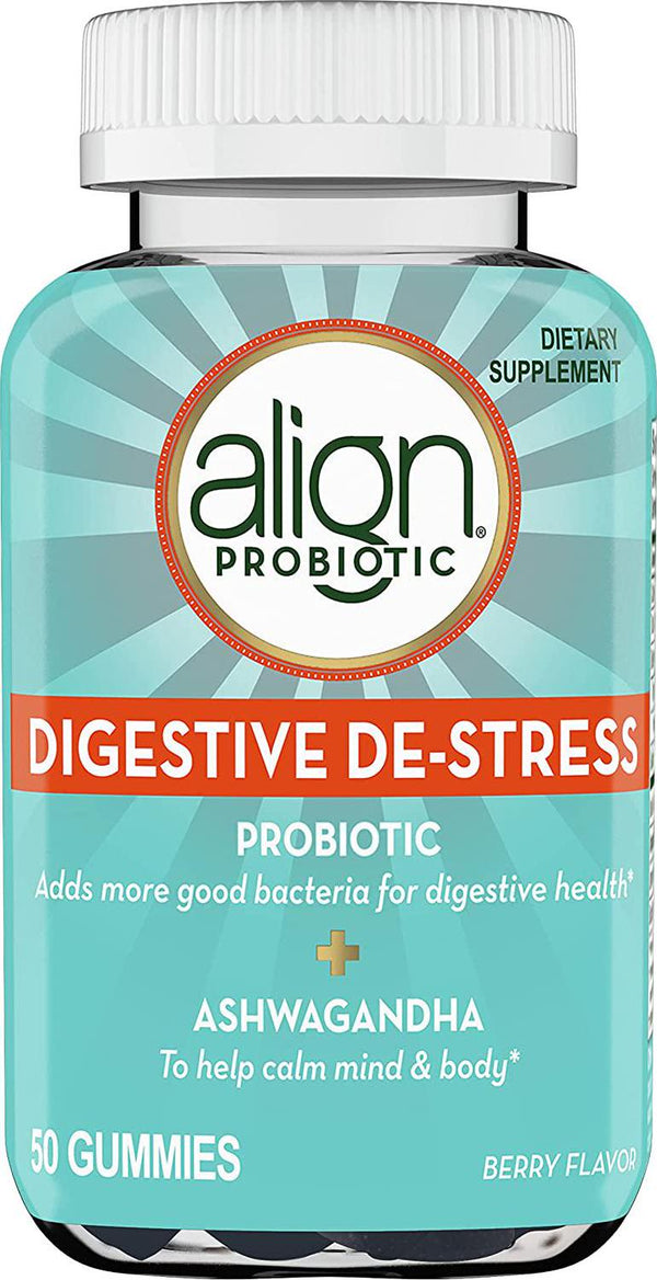 Align Probiotic, Digestive De-stress, Probiotic for Men and Women with Ashwagandha, Helps with a Healthy Response to Stress, Gluten Free, Soy Free, Vegetarian, 50 Gummies