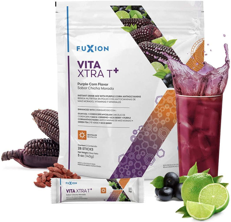 All Natural Herbs and Fruits Blended in New and Improved Zeal Wellness Formula by Fuxion Vita Xtra T Without Wild Berry - Clean Energy Drink, Natural Occured Caffeine - 1 Pouch of 28 Individual Sticks