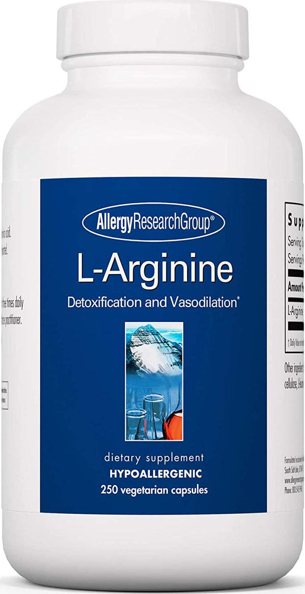 Allergy Research Group - L-Arginine 500 mg - Free Form Amino Acid, Blood Vessel - 250 Vegetarian Capsules
