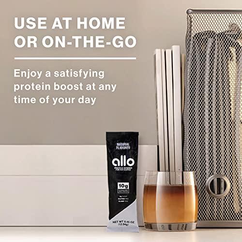 Allo Flavourless Protein Powder for Hot Coffee | Gluten-Free, Clump-Free, Sugar-Free | 10 Grams of Hydrolyzed Whey Protein Powder | Dissolves in Hot Lattes, Matcha, Tea, Hot Chocolate | 10 Per Box