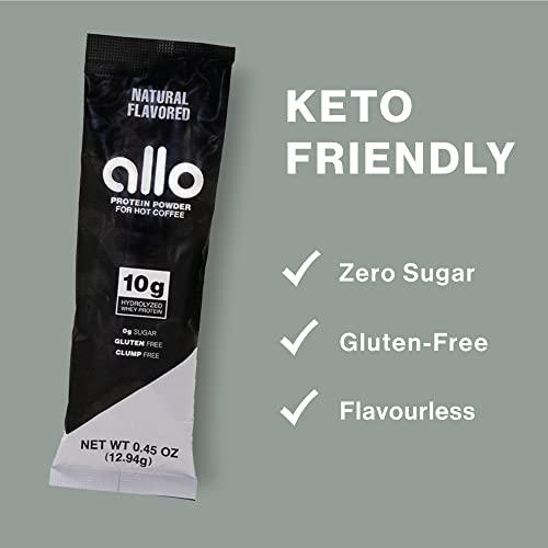 Allo Flavourless Protein Powder for Hot Coffee | Gluten-Free, Clump-Free, Sugar-Free | 10 Grams of Hydrolyzed Whey Protein Powder | Dissolves in Hot Lattes, Matcha, Tea, Hot Chocolate | 10 Per Box