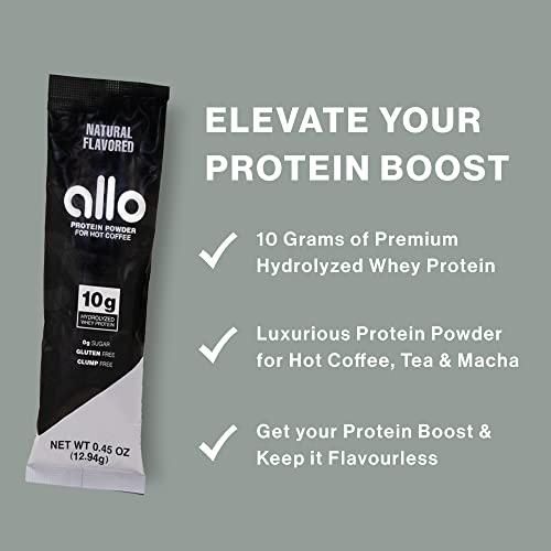 Allo Flavourless Protein Powder for Hot Coffee | Gluten-Free, Clump-Free, Sugar-Free | 10 Grams of Hydrolyzed Whey Protein Powder | Dissolves in Hot Lattes, Matcha, Tea, Hot Chocolate | 10 Per Box