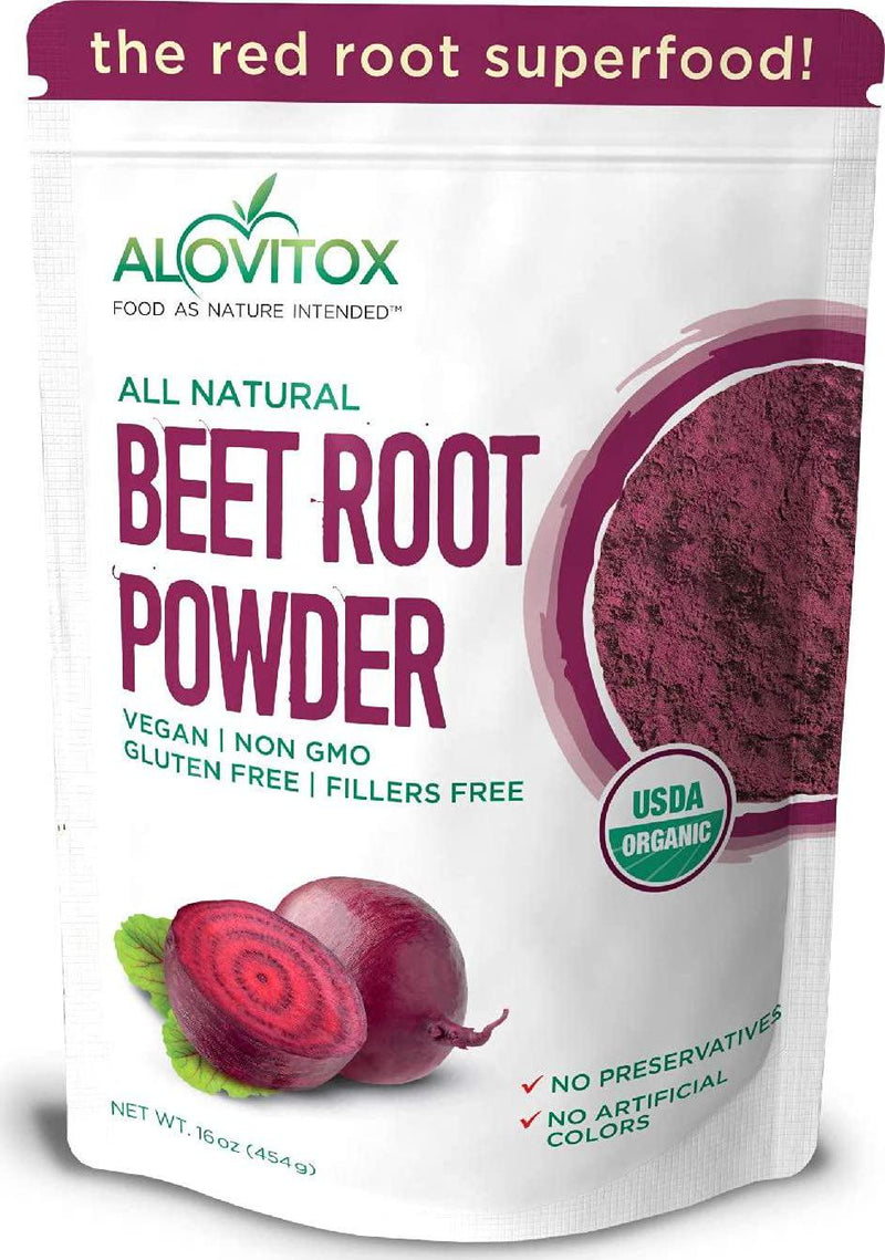 Alovitox Beet Root Powder | 100% Pure, Fresh and USDA Organic Beetroot Extract Powder | Nitric Oxide Superfood | Vegan, Non - GMO and Gluten-Free | Support Energised and Effective Workout Session 16 oz