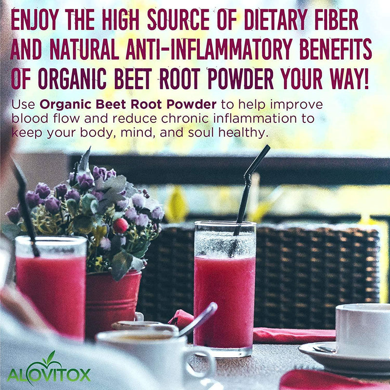 Alovitox Beet Root Powder | 100% Pure, Fresh and USDA Organic Beetroot Extract Powder | Nitric Oxide Superfood | Vegan, Non - GMO and Gluten-Free | Support Energised and Effective Workout Session 16 oz