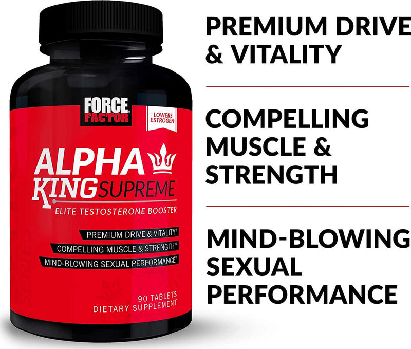 Alpha King Supreme Testosterone Booster for Men with Fenugreek Seed and Ashwagandha to Increase Drive and Vitality, Boost Performance, and Build Muscle and Strength, Force Factor, 90 Tablets